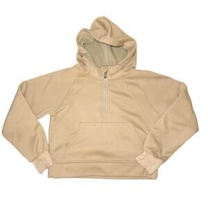 LASLULU Soft Fleece Hoodie Thumbholes Kangaroo Pocket Tan Medium Womens Half Zip
